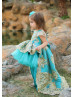Cap Sleeves Turquoise High Low Flower Girl Dress